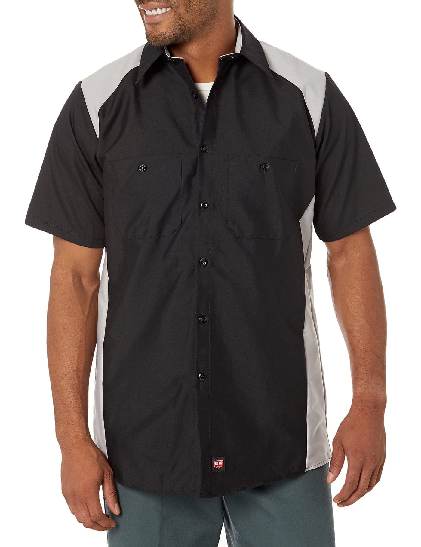Red Kap Men's Motorsports Shirt, Silver/Black, Short Sleeve 3X-Large