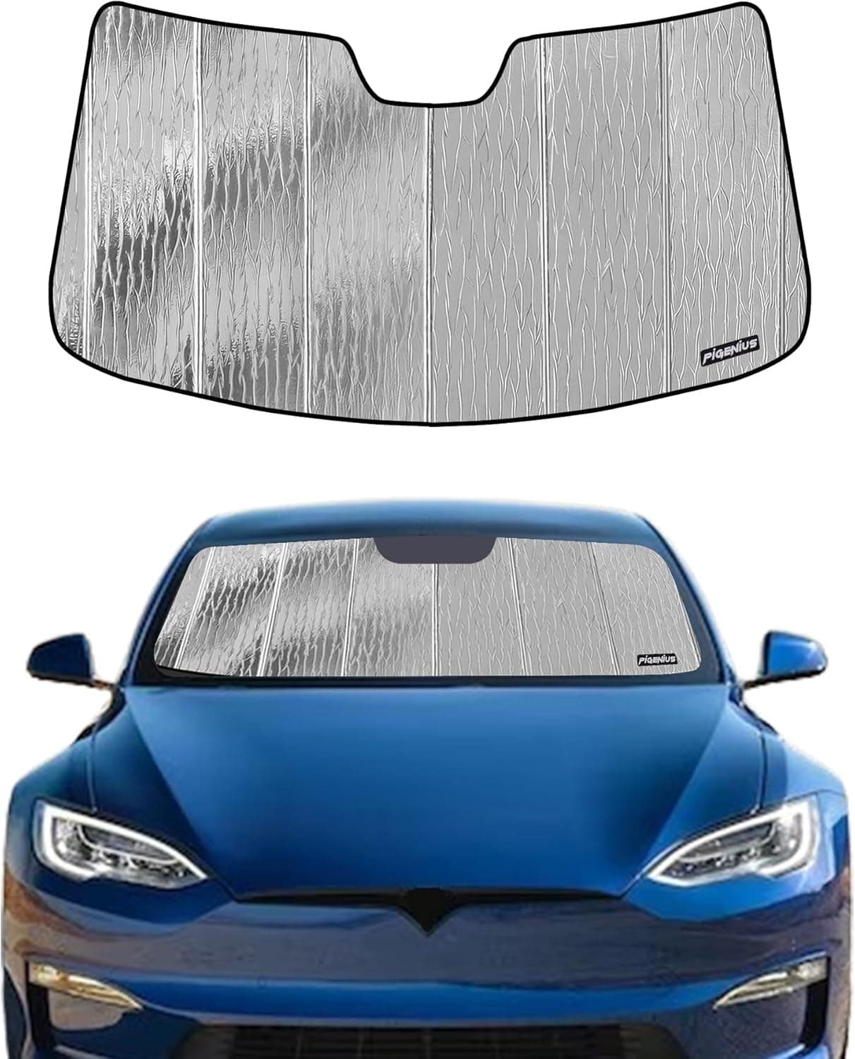 Pigenius Front Windshield Sun Shade for Tesla Model S (2012-2022) - Accordion Foldable UV Blocking Sun Visor
