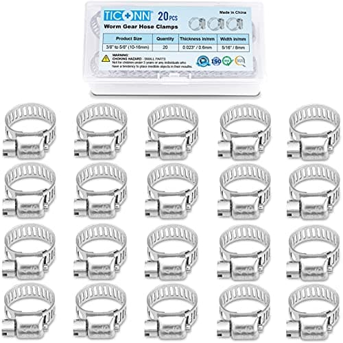 TICONN 20PCS Hose Clamp Set 3858 304 Stainless Steel Worm Gear Hose Clamps for Pipe Intercooler Plumbing Tube and Fuel Line