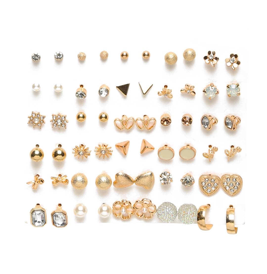 YouBella Jewellery Stylish Latest Gold Plated Stud Earrings Set of 30 Pair Earings for Girls and Women (YBEAR_33438) (Gold)