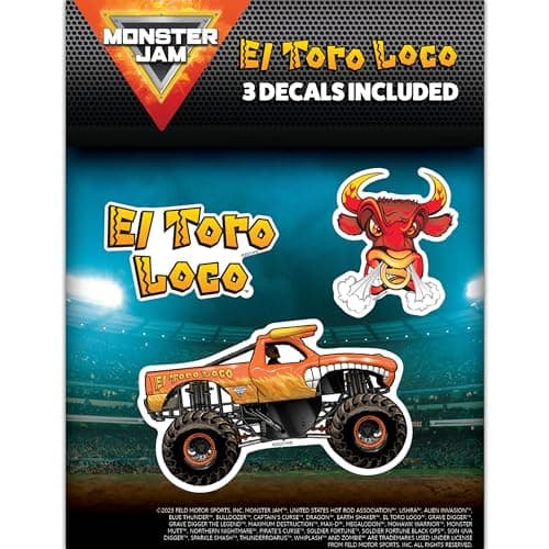 Monster Jam El Toro Loco Decals Set of 3 Monster Truck Orange El Toro Loco Bull Vinyl Stickers for Car Water Bottle Laptop Luggage Toy Truck