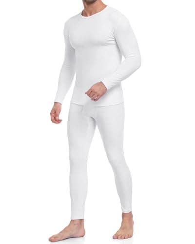 WEERTI Thermal Underwear for Men Long Johns with Fleece Lined Base Layer Men Cold Weather Top Bottom White
