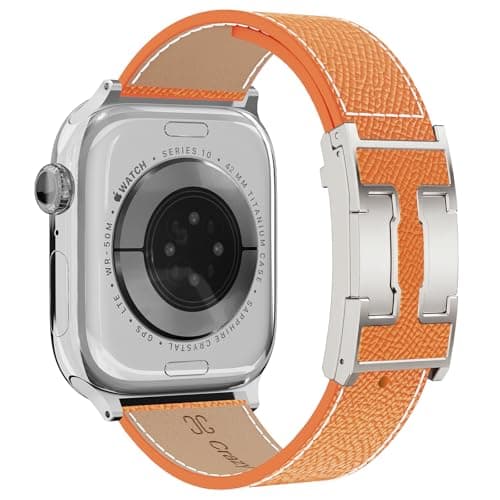 Leather Band Compatible with Apple Watch 49mm46mm45mm44mm42mm41mm 40mm38mmStylish Magnetic H Buckle Strap for iWatch Ultra 21SESeries 10987654321 Women Men Light Brown BandSilver H Buckle 38mm40mm41mm42mm