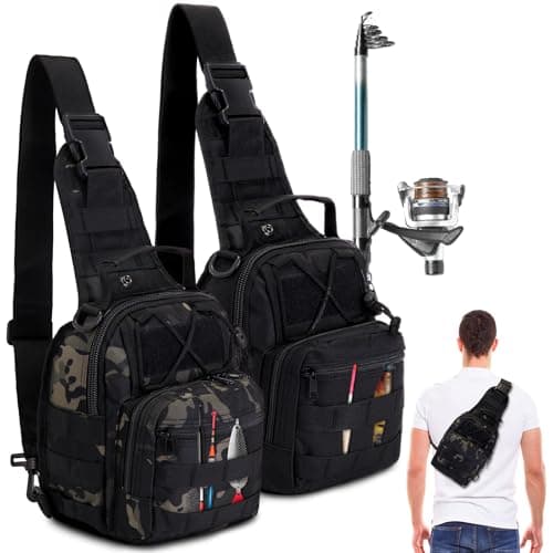Abbylike 2 Pcs Small Fishing Backpack Fly Fishing Sling Pack Compact Waterproof Outdoor 600d Oxford Cloth Tackle Bag with Multiple Storage Compartments Ideal for Fishing Hiking and Travel