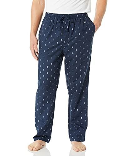 Nautica Men's Soft Woven 100% Cotton Elastic Waistband Sleep Pajama Pant, Dark Blue, Large