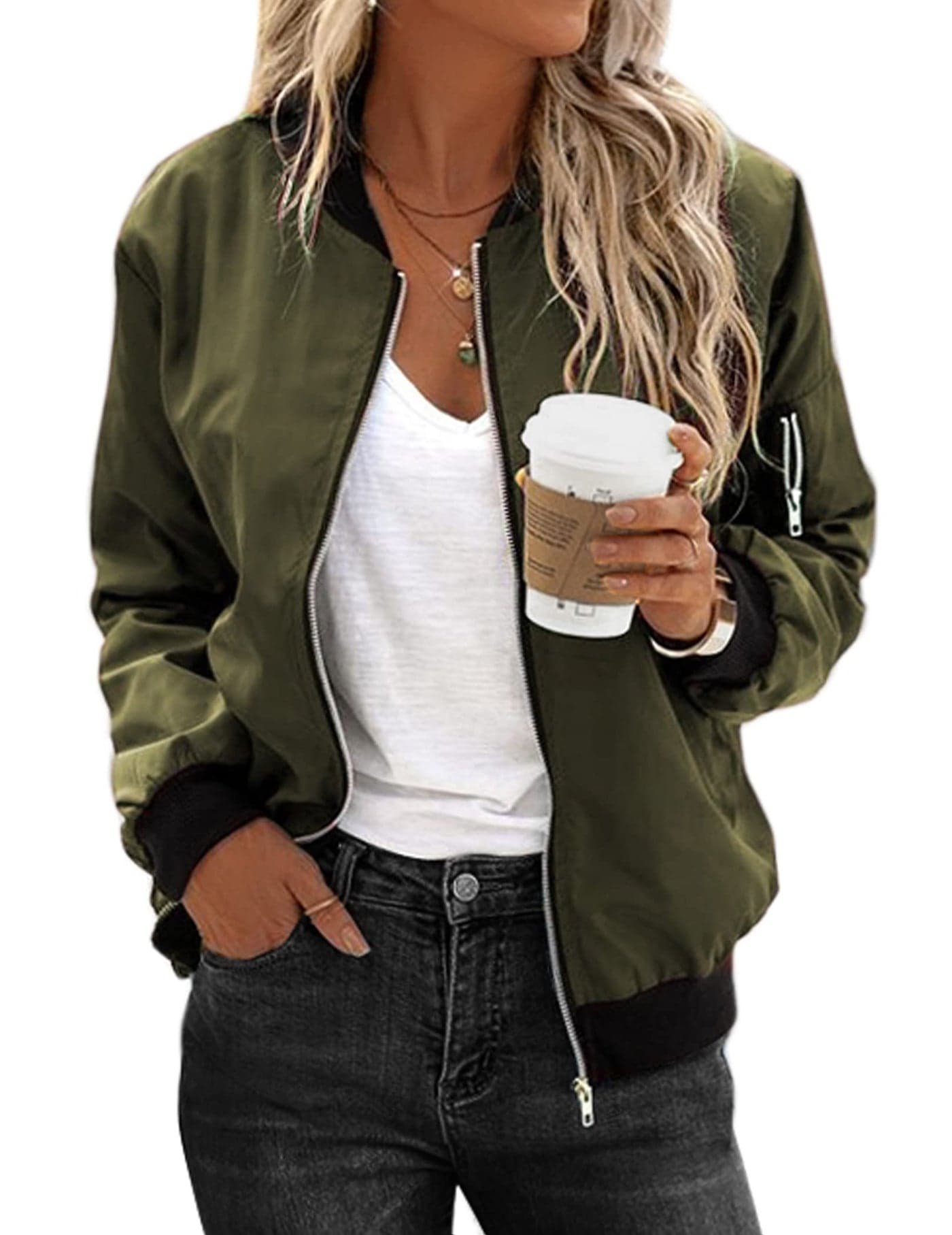 Zeagoo Women Bomber Jacket Casual Jackets Lightweight Zip Up Jacket Classic Solid Jacket