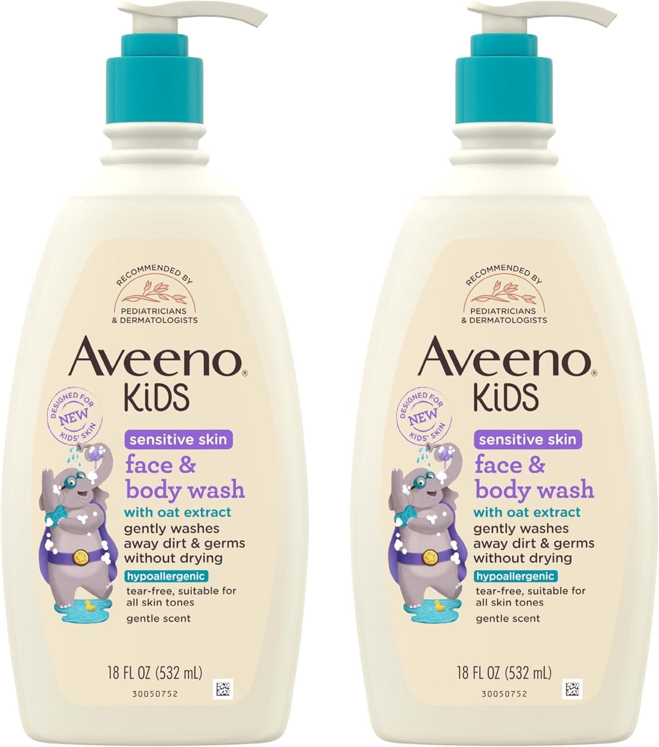 Aveeno Kids Sensitive Skin Face and Body Wash with Oat Extract Gently Washes Away Dirt and Germs Without Drying TearFree Hypoallergenic Kids Body Wash 18 fl oz 2 Pack