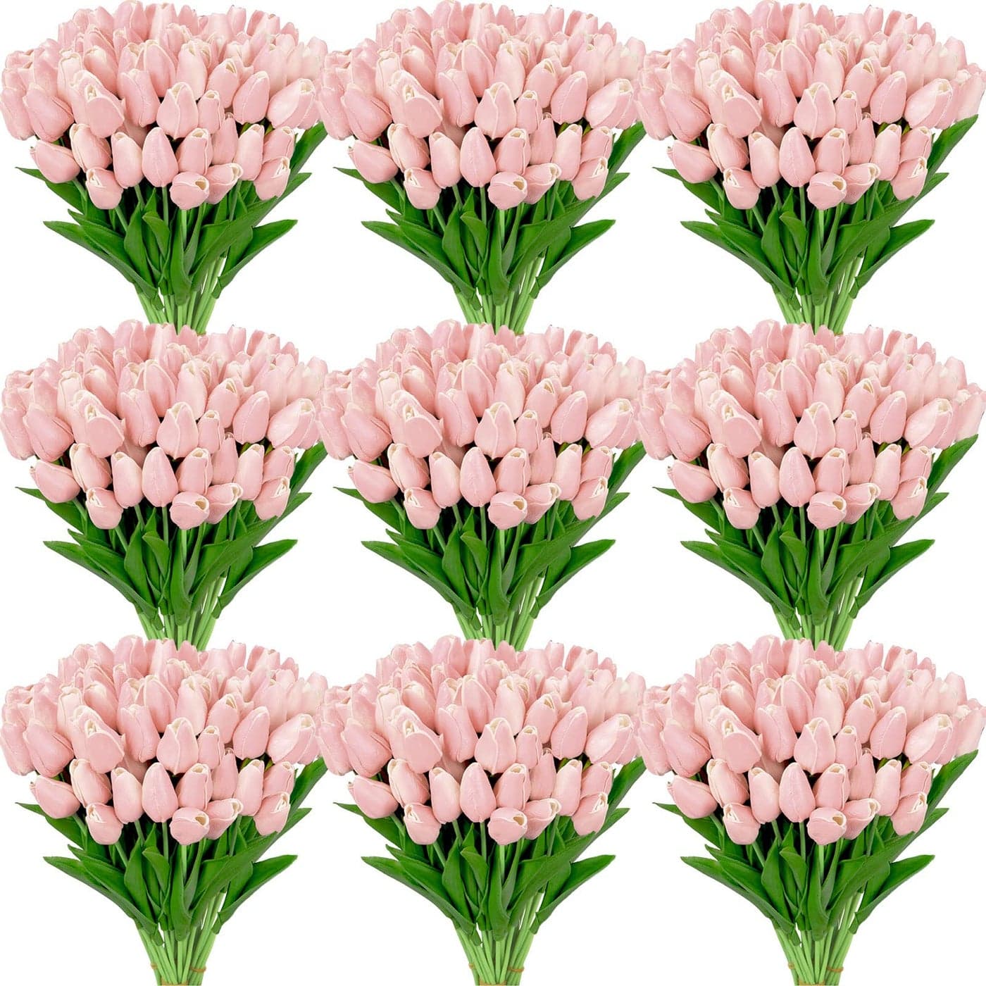 Janinka 100pcs Artificial Tulip Flowers Fake PU Tulips Faux Latex Bouquet Flower Centerpieces Arrangement Floral for Mother Day Wedding Spring Decorations Light Pink