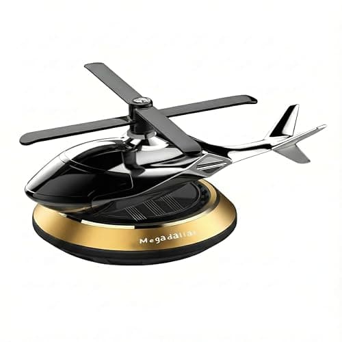 Megadallar Solar Powered Helicopter for Car Accessories for Dashboard with Aroma Diffuser for Car interior Dashboard Helicopter Solar Accessories (Gold)