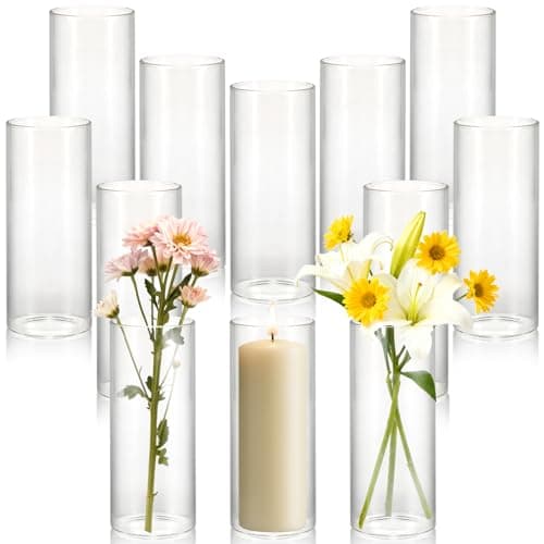 12 Pack 6.5" Tall x 2.4" Diameter Clear Glass Cylinder Vases-Flower Vases for Centerpieces, Hurricane & Floating Candle Holders for Weddings, Parties, Home Decor,Table Displays