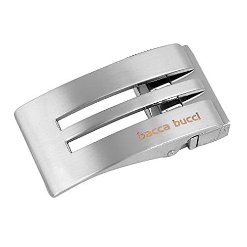Bacca Bucci 35 MM Nickle Free Reversible Clamp Belt Buckle with Branding (Buckle only) -1044 Silver