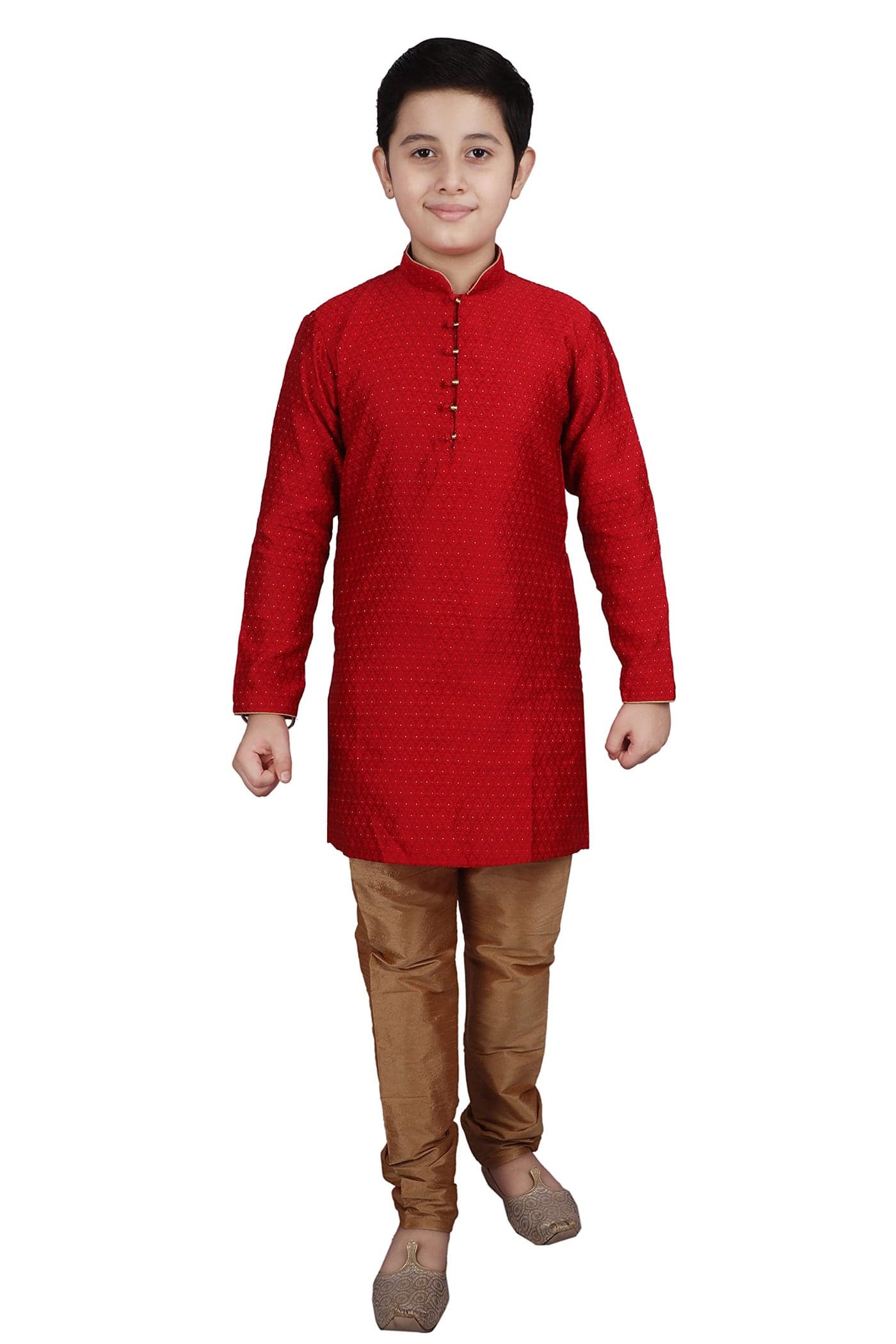 Pro-Ethic Style Developer Kids Silk Printed Ethnic Wear Kurta and Pyjama Set (15-16 Years, Maroon)