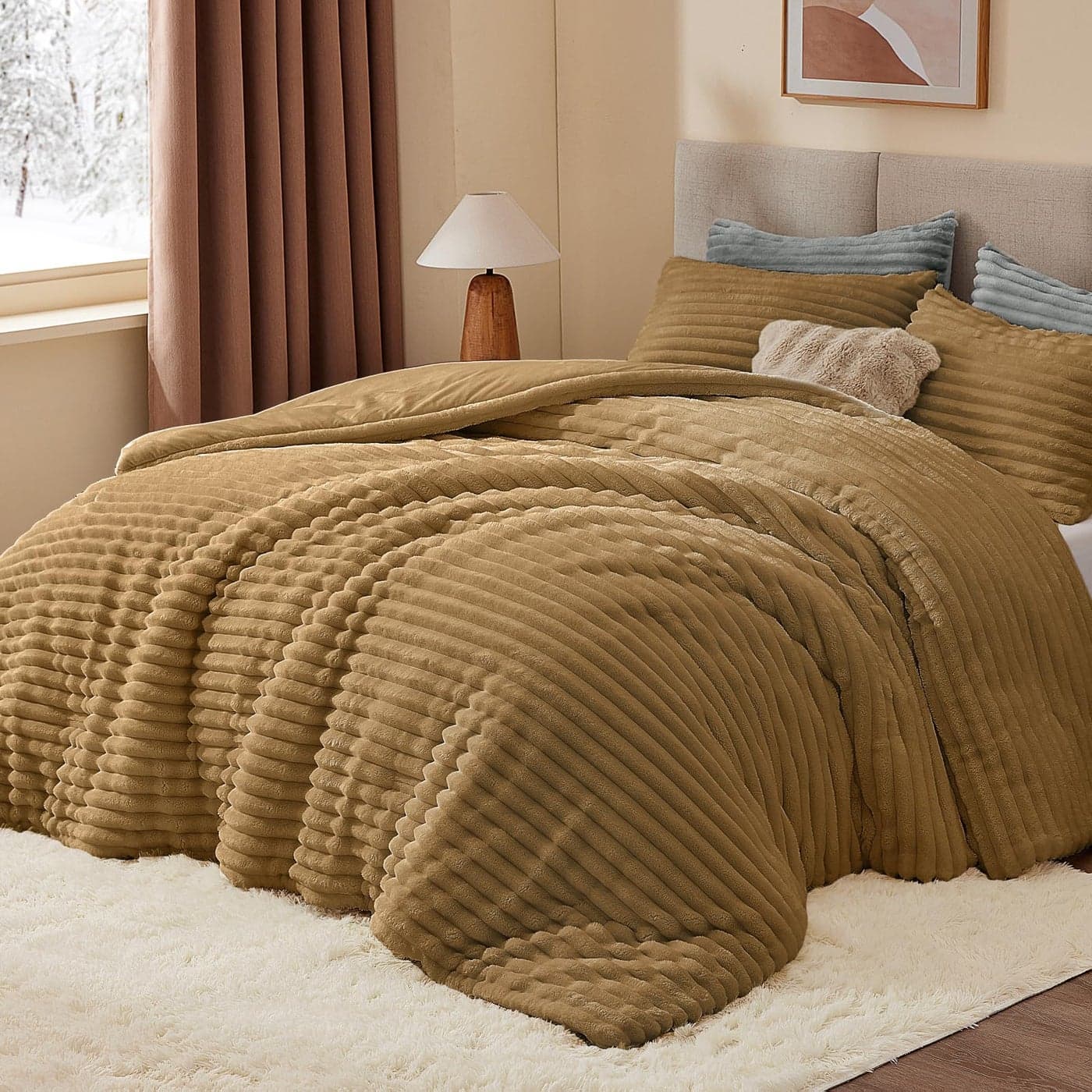 BEDELITE Fleece Twin Comforter Set Super Soft Warm Fluffy Brown Bedding Luxury Fuzzy Heavy Bed Set for Winter with 1 Pillow case