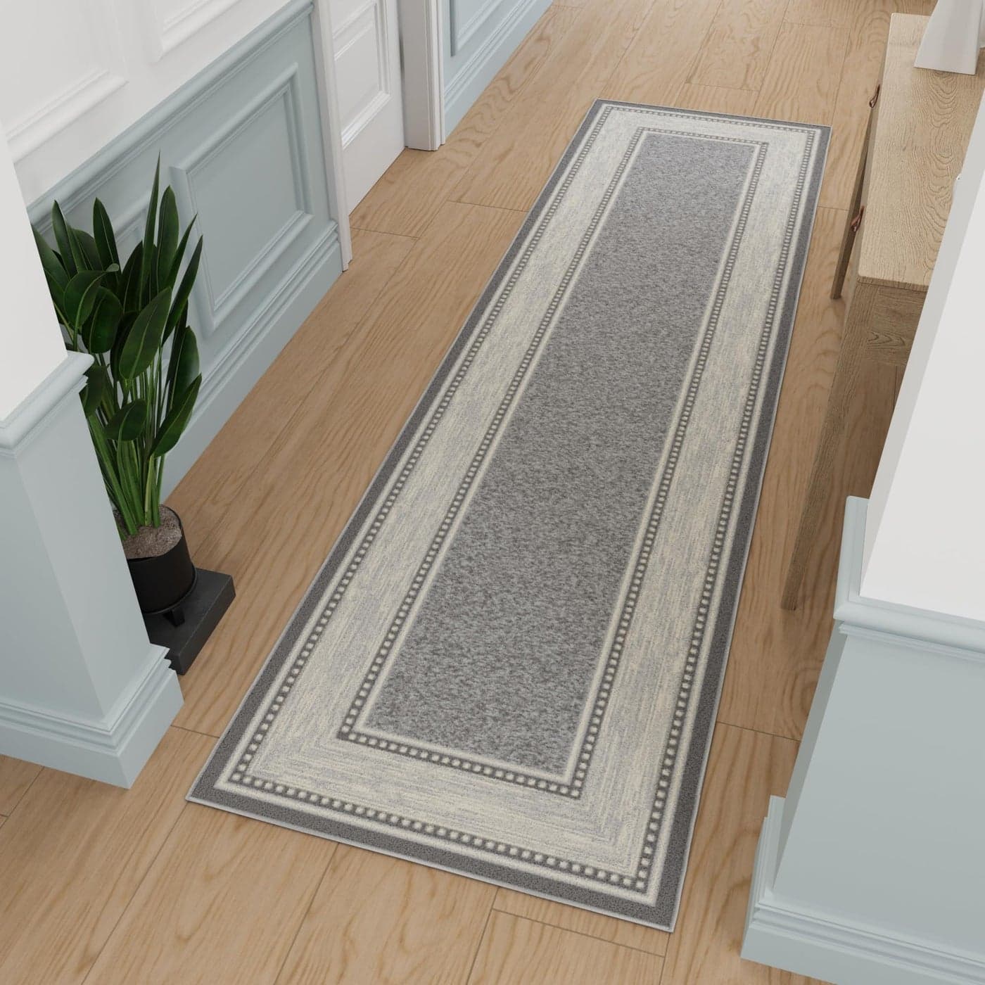 Ottomanson Hallway Runner Rug 27 x 910 Non Slip Border Area Rugs Easy to Clean Laundry Rug Runner Durable Pet Friendly Floor Carpet Runners for Hallways Entryway Living Room Kitchen Light Gray