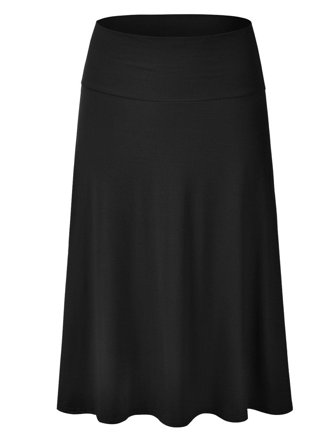 EIMIN Women's Solid Flared Lightweight Elastic Waist Classic Midi Skirt Black 1XL