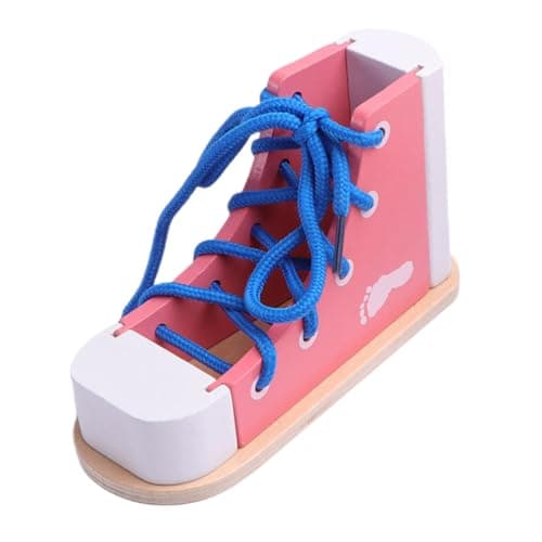 NUOBESTY Shoe Tie Practice for Kids Learn to Tie Shoes Wooden Lacing Toy Shoelaces Tying Teaching Prop Montessori Early Education Toy Pink