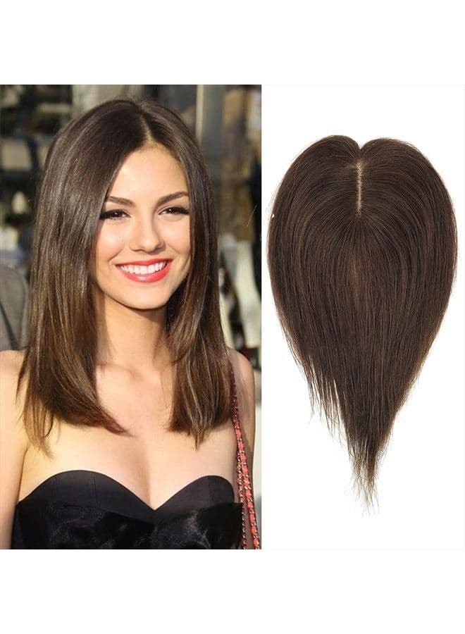 Real Human Hair Piece Pu Similar to Silk Base Women Topper or Toupee Wiglet Top Thin Loss Hair 5x8 Brown 20cm