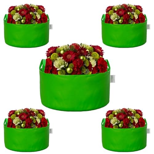 Oriley Grow Bag Heavy Duty HDPE Plants Flower Growing Bags Floor Standing Mount Type for Home Garden Balcony Terrace Kitchen Nursery (Green, Round with Handle, 250 GSM 12 x 6 inch Pack of 5)