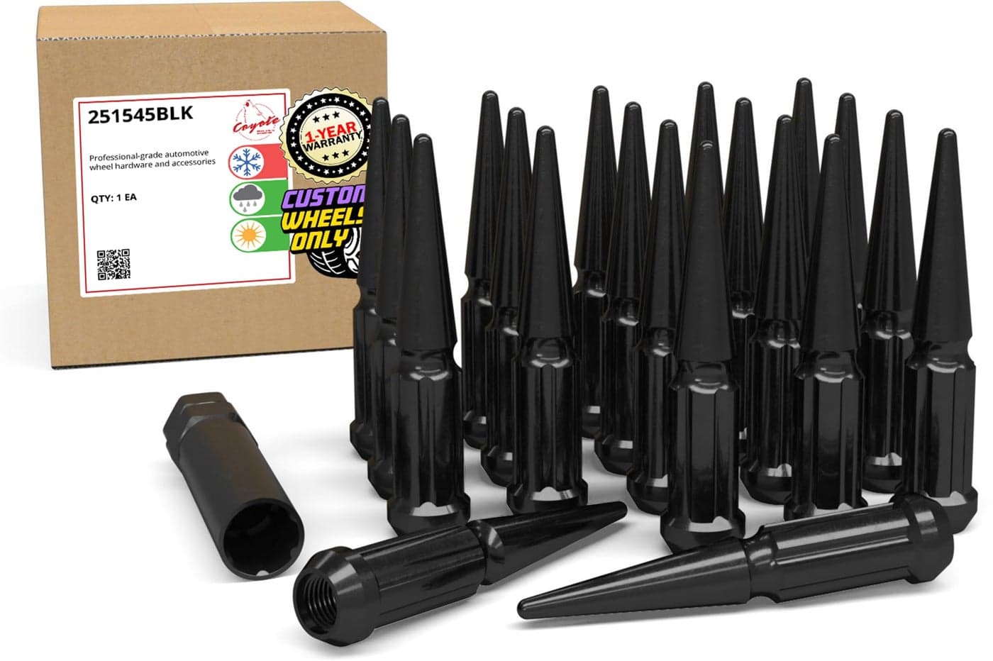 Wheel Accessories Parts 20 Pcs M12x15 12x15 Thread Spike Spline 440 Long Lug Nuts Black 78 1316 Hex Fits Chevy Blazer S10 GMC Jimmy S15 Bronco Sport