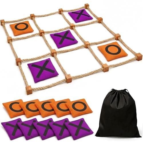 Gamie Giant Tic Tac Toe Game Outdoor 3 x 3 Feet Includes Rope Grid 10 Bean Bag Play Pieces and 1 Drawstring Carry Bag Large Yard Games Outdoor Game for Patio Picnic Camping