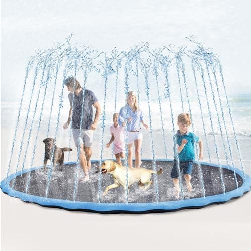 Lewtemi 10 ft Extra Large NonSlip Splash Pad 120 for Adult Kids and Dog Giant Thicken Sprinkler Pool Summer Outdoor Toys Fun Backyard Fountain Play Mat for Family Pet DogBlueCute Style