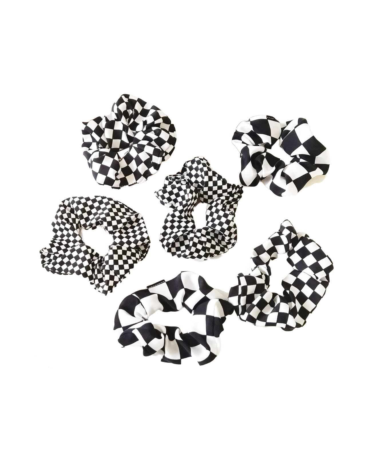 Checkered Plaid Scrunchies Black White Hair Scrunchies Checkerboard BW17 (Black White - 6 Pcs)