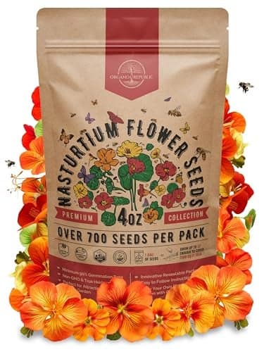 Nasturtium Seeds Pack 4 oz - Over 700 Non-GMO Heirloom Nasturtium Seeds for Planting, Edible Flowers in Individual Seed Packet for Planting Home Garden Indoor & Outdoor Gardening
