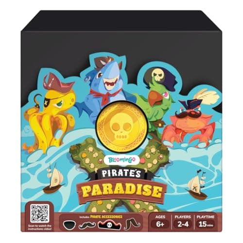Bloomingo Board Game - Pirate's Paradise: Exciting Pirate Treasure Hunt Adventure Game for Kids & Adults; Explore the Island Collect Skullings and Win; Birthday Gift for Ages 6,7,8,9,10,11,12 & More
