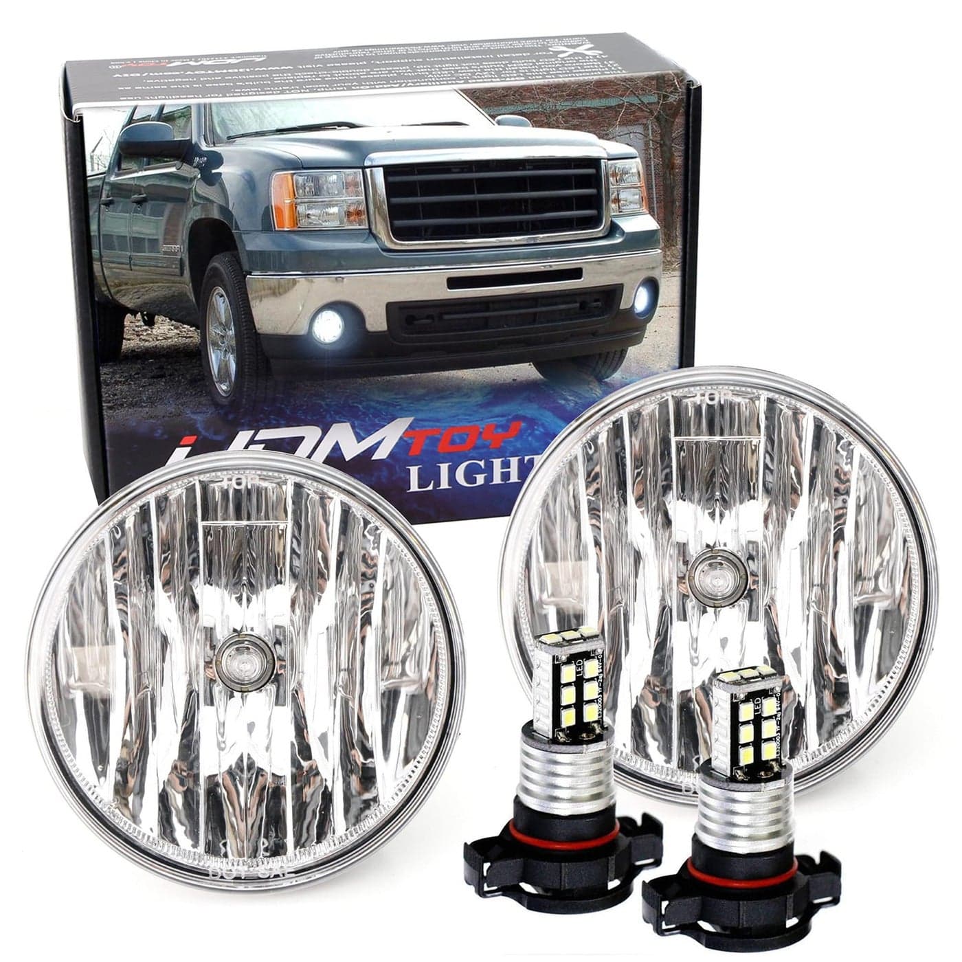 iJDMTOY OEMSpec Clear Lens Fog Light Kit with 15SMD Super Bright Xenon White LED Replacement Bulbs Compatible With 20072013 GMC Sierra 1500 2500 3500