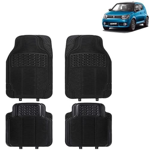 KINGSWAY Accessories Universal Use Anti Skid PVC Car Mat Compatible with Maruti Suzuki Ignis Year 2016 Onwards, Set of 4 Pcs Anti Slip Car Floor Rubber Mats, All Weather Car Foot Mats, Black