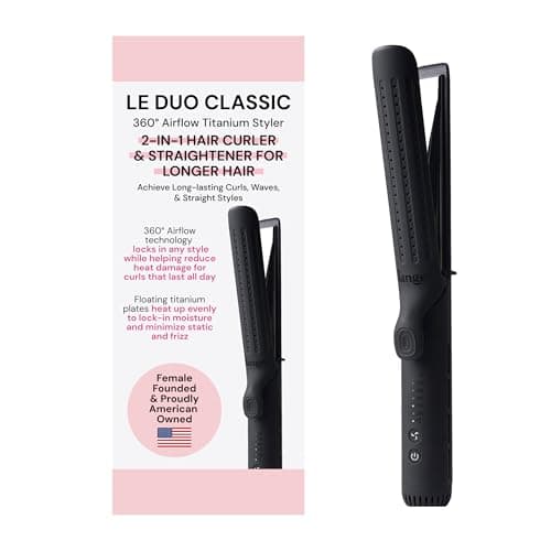 L'ANGE HAIR Le Duo Grande 360° Airflow Styler | 2-in-1 Curling Wand & Titanium Flat Iron Professional Hair Straightener and Curler with Cooling Air Vents to Lock in Style | Adjustable Temp (Black)