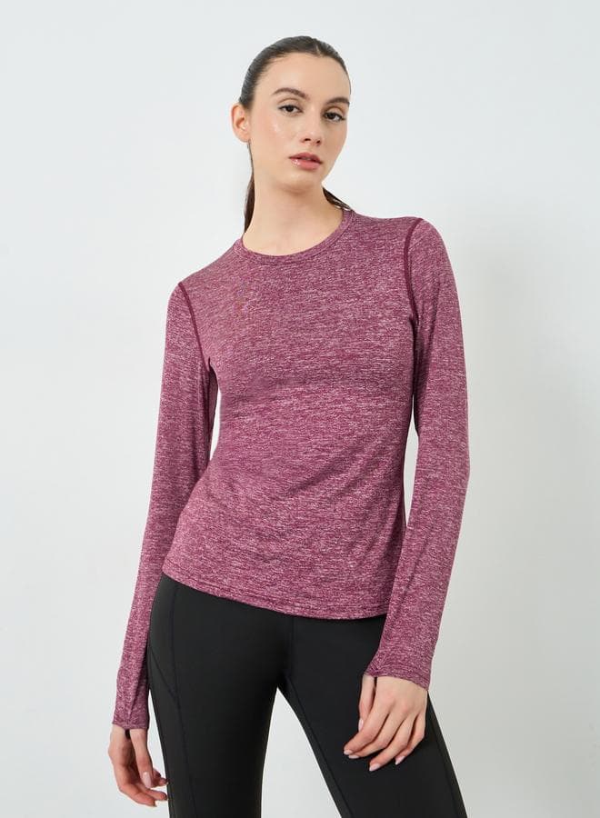 Pink Melange Round Neck Top