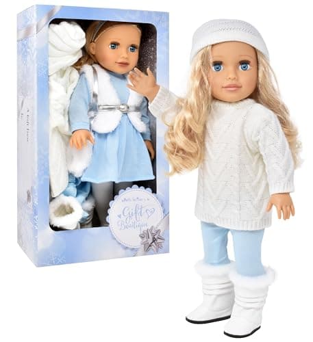 18 Inch Girl Doll with Clothes Set in Gift Box Fashion Princess Doll with Beautiful Long Blond Hair Blue Eyes with 2 Outfits Boots and Accessories for Girls and Kids