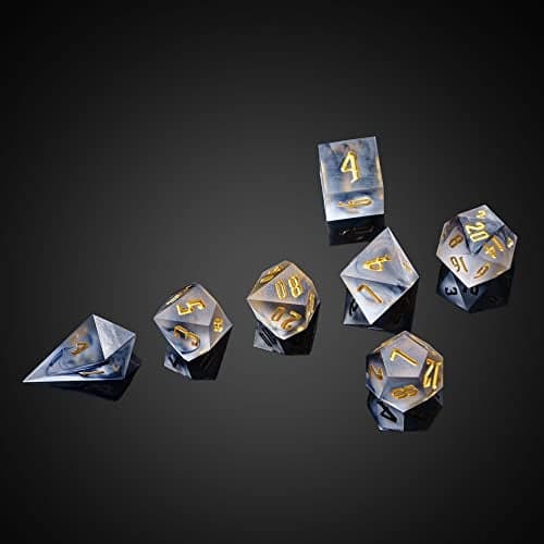 Cusdie Frosted Dice Sharp Edges DND Dice 7 PCs DD Dice Handcrafted Polyhedral Dice Set for Role Playing GameBlack