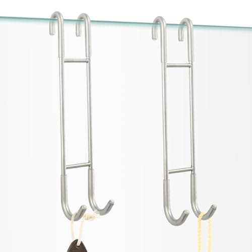 NINETREX Shower Door Hooks,Towel Hooks for Bathrooms Frameless Glass Door,Heavy Duty SUS 304 Stainless Steel Hook for Towels,Squeegee,Loofah,Shaver,Robe,2 Pack,Silver,10Inch