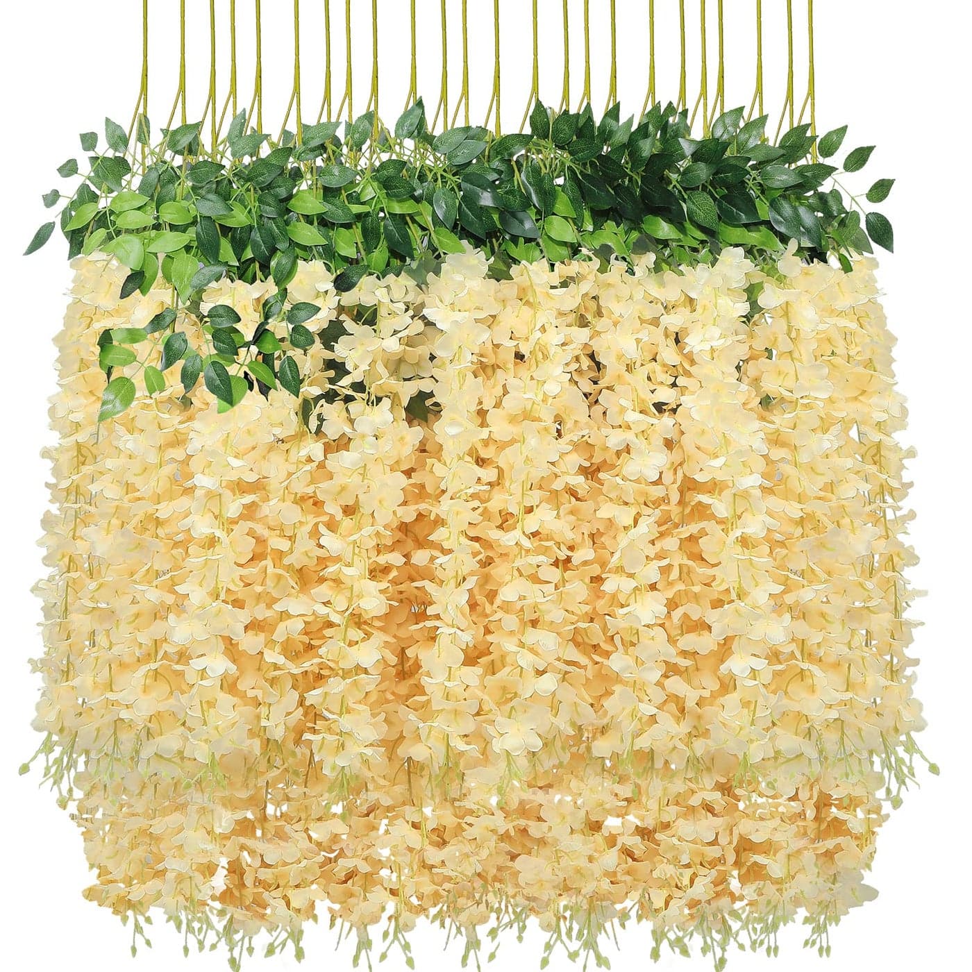 Pauwer Wisteria Hanging Flowers 24 Pack Fake Flower Garland Artificial Wisteria Vines Rattan Silk Flower String Wedding Party Wall DecorationsChampagne
