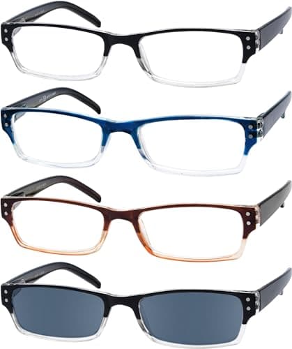 Eyekepper 4 Pack Classic Reading Glasses for Women and Men Include Reading Sunglasses Two-Tone Readers +1.75