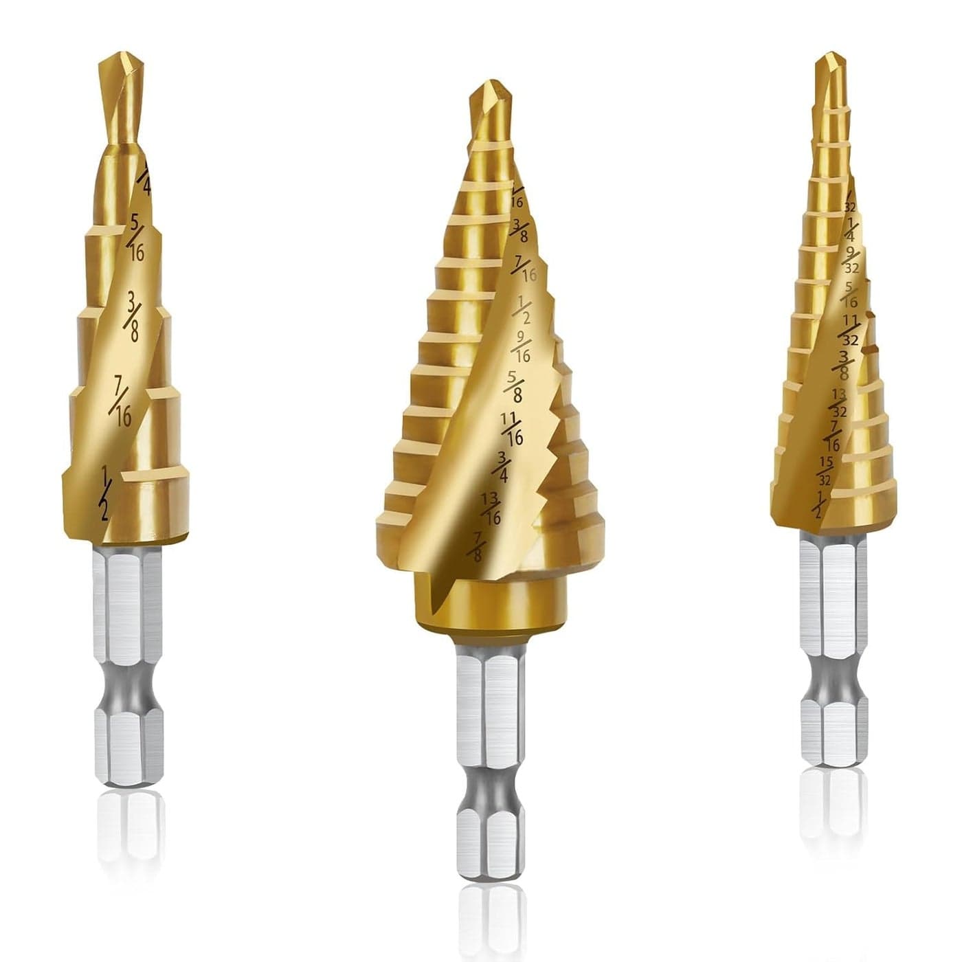 DIY Crafts Step Drill Bit Set High Speed Steel Spiral Grooved Step Drill Bit for Metal Sheet Aluminum Wood Hole Drilling 14 Hex Shank Unibit Step Bit for Faster Drilling 31 Size Cone Step Drill 6