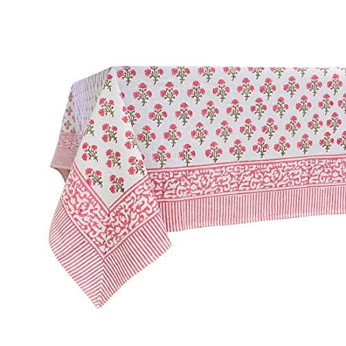ATOSII Gulbahar White Pink 100 Cotton Fall Rectangle Tablecloth Hand Block Print Washable Table Cover Christmas Parties Buffet Dining Weddings Thanksgiving Halloween 60 X 108 Inches 8 Seater