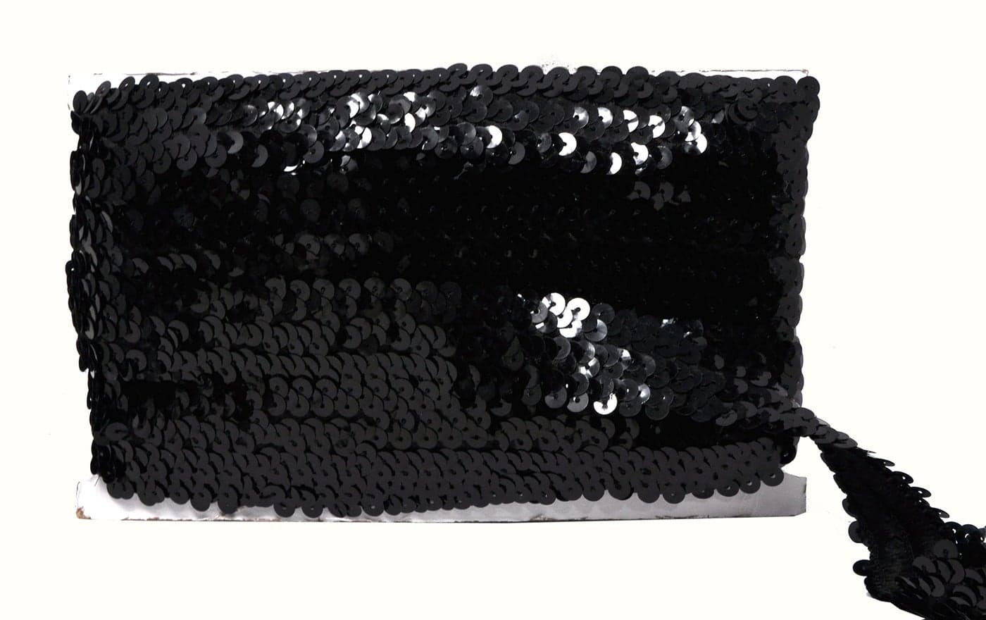 Mandala Crafts Elastic Sequin Ribbon Trim 1 Inch Black Sequin Elastic Trim for Sewing Dress Headband 10 Yards Fabric Metallic Stretch Sequins Band