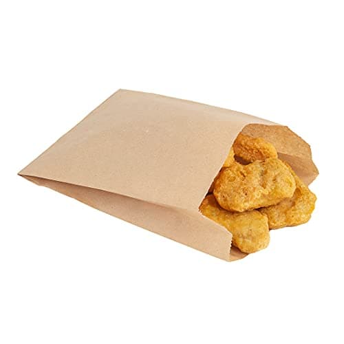 Restaurantware-Bag Tek 4.3 x 1.6 x 6.3 Inch Paper Bags For Snacks, 100 Disposable French Fry Bags - Greaseproof, For Popcorn, Cookies, Fries, And More, Brown Kraft Snack Bags,