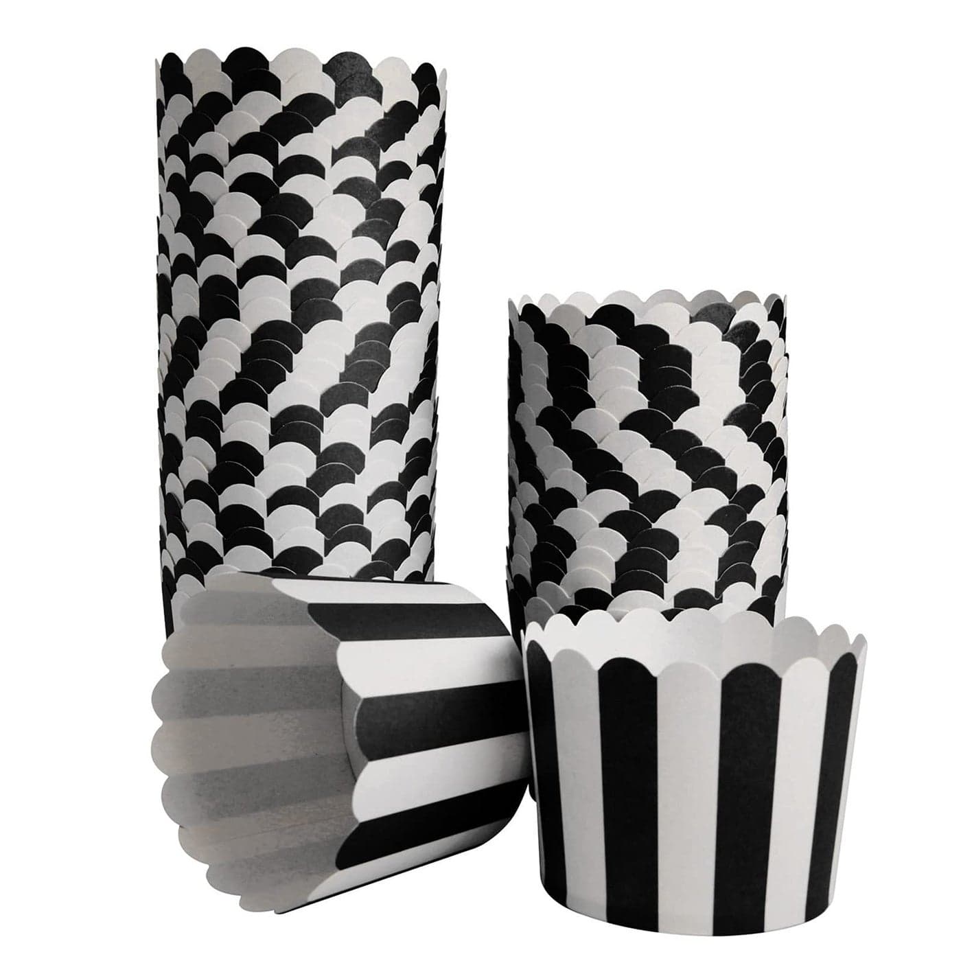 STARUBY 50 Pack Muffin Liners Baking Paper Cups Black and White Stripes Cupcake Liners Elegent Muffins Baking Cups Cupcake Wrappers for Birthday Parties Weddings Bottom Dia 236 Inch