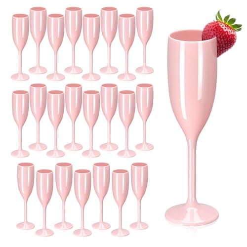 Champagne Flute Acrylic Champagne Glasses Wedding Toasting Champagne Flute Goblet Plastic Reusable Unbreakable Champagne Cups for Bachelorette Wedding Bridal Shower Party Light Pink 24