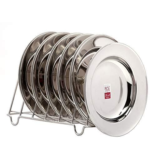 KCL Stainless Steel Soup Plates/Breakfast Plates/Idly Plates - Dimension - 8.5 Inches Depth - 1.inches - Set of 6 Quantity
