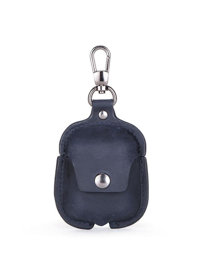 Case Cover CF1100 For AirPods 1 / 2 Crazy Horse Texture Earphone Protective Leather Case with Hook Dark Blue