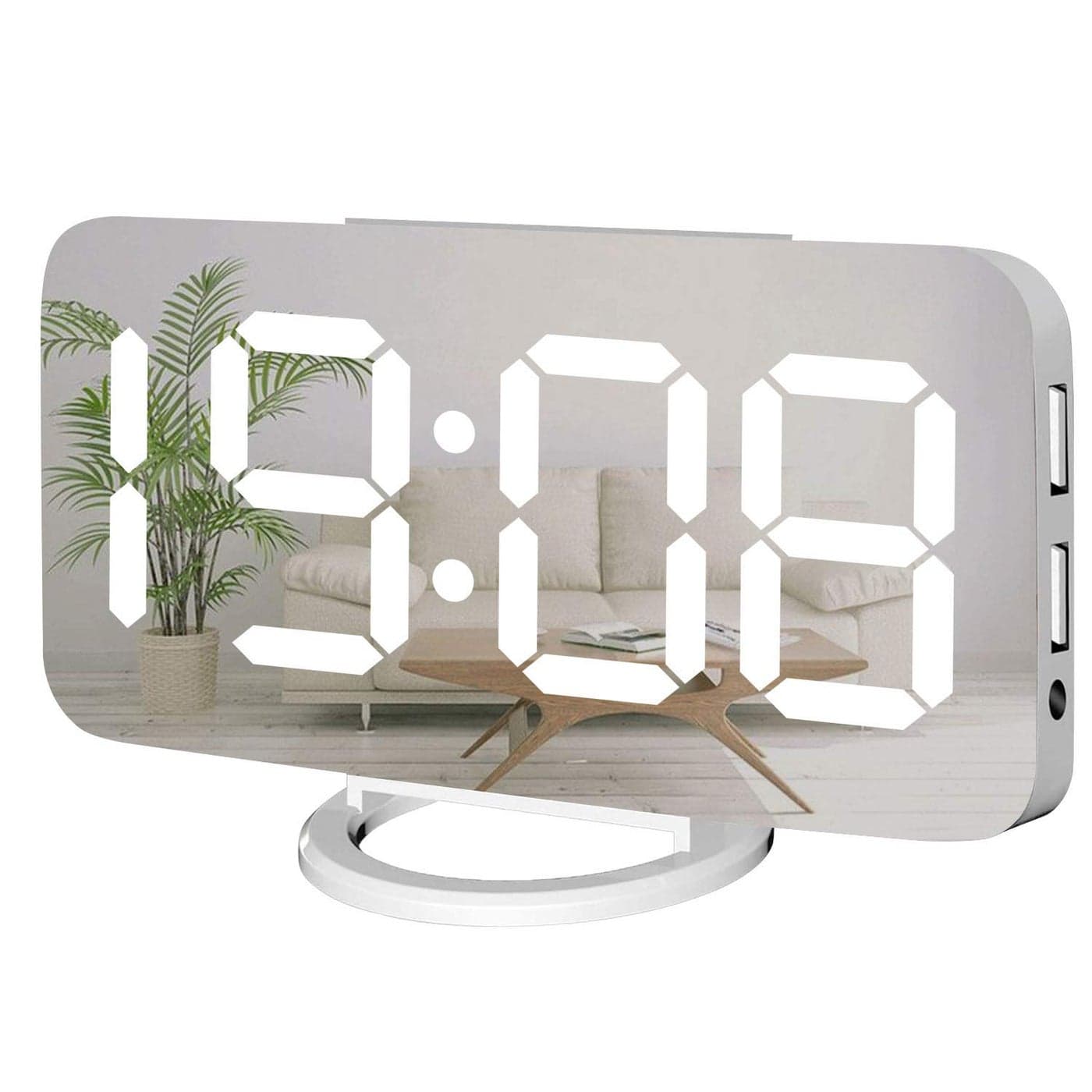 Miowachi White Digital Alarm Clock for Bedrooms Small Desk Table Bedside Nightstand Cute Decorative LED Mirror Clock for Home Room Office Vanity USB Charger