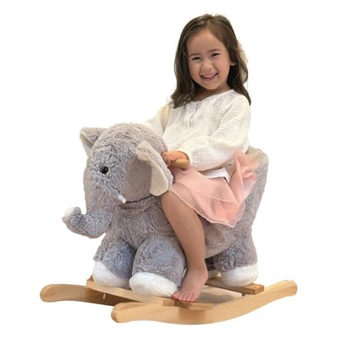 Baby Rocking Elephant Plush Toddler Rocker with Music Safety Seat Sturdy Wooden RideOn Toy for 13 Years Soft Animal Rocking Horse CPC Certified Gray Elephant