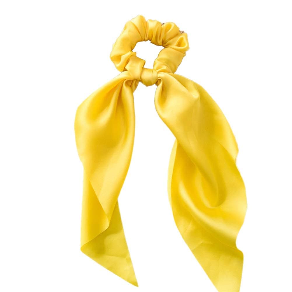 Yellow Women Girl Bow Satin Ribbon Ponytail Scarf Hair Tie Rope Scrunchies Elastic Band Hair Scrunchies Bands Hair Elastics and Ties