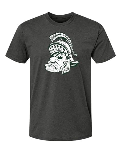 Michigan State Apparel Retro Gruff Sparty MSU Spartans Super Soft Premium Heather Charcoal Grey T Shirt Comfy Tee for Men and Women (Small)