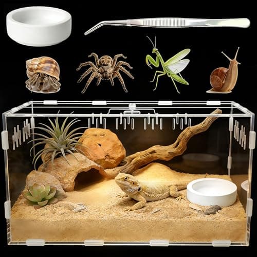Acrylic Reptile Terrarium Tarantula Enclosure with Magnetic Door EasyClean Reptile Tank for Spider Insect Gecko Mantis Frog Snail Isopods 114 X 78 X 59Tweezer and Bowl Included